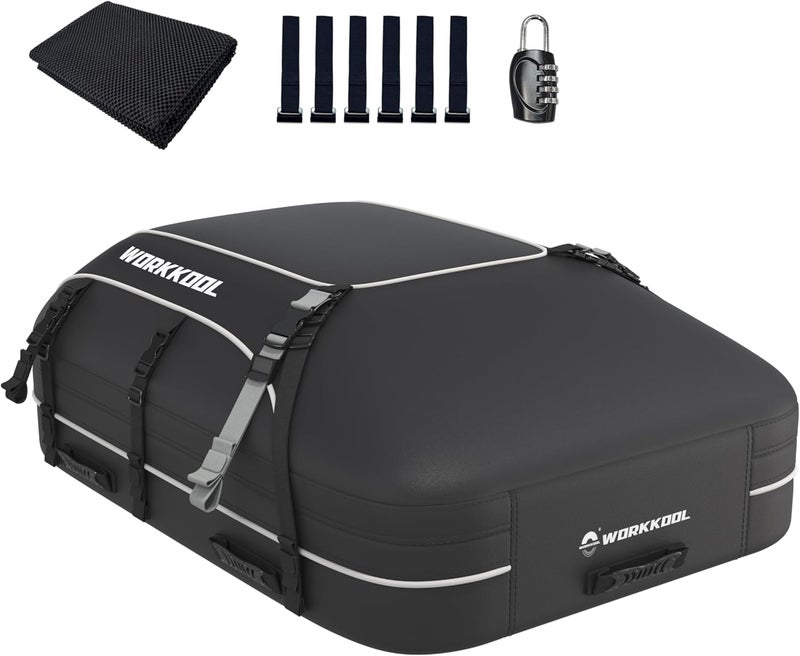 WORKKOOL Rooftop Cargo Carrier Vehicle Soft-Shell Carriers, Heavy Duty Car Roof Bag Waterproof Without Rack, Car Topper Luggage Carrier-with 6 Hooks,Mat&Coded Lock(15 Cuft) - Image 1